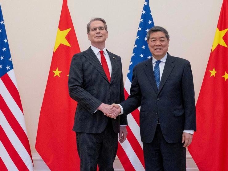 Treasury Secretary Scott Bessent and Chinese Vice Premier He Lifeng meeting in March.