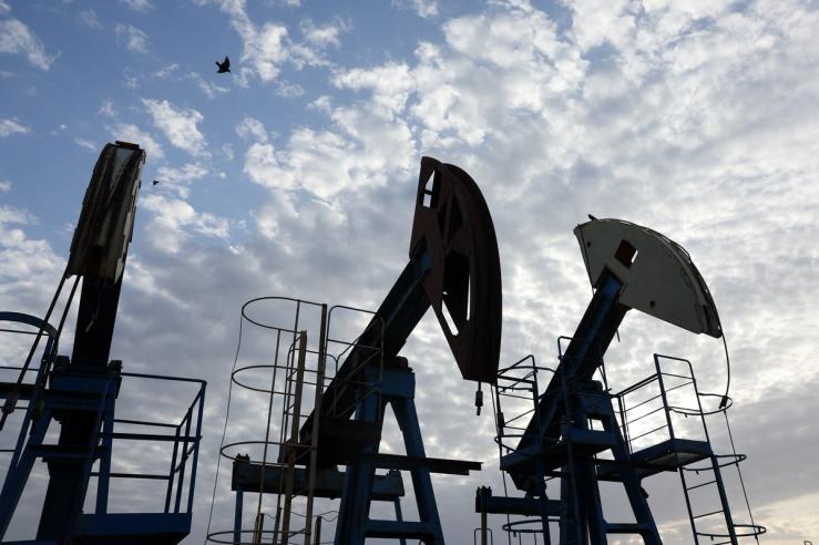 Birds fly over pump jacks at the Airankol oil field operated by Caspiy Neft in the Atyrau region, Kazakhstan