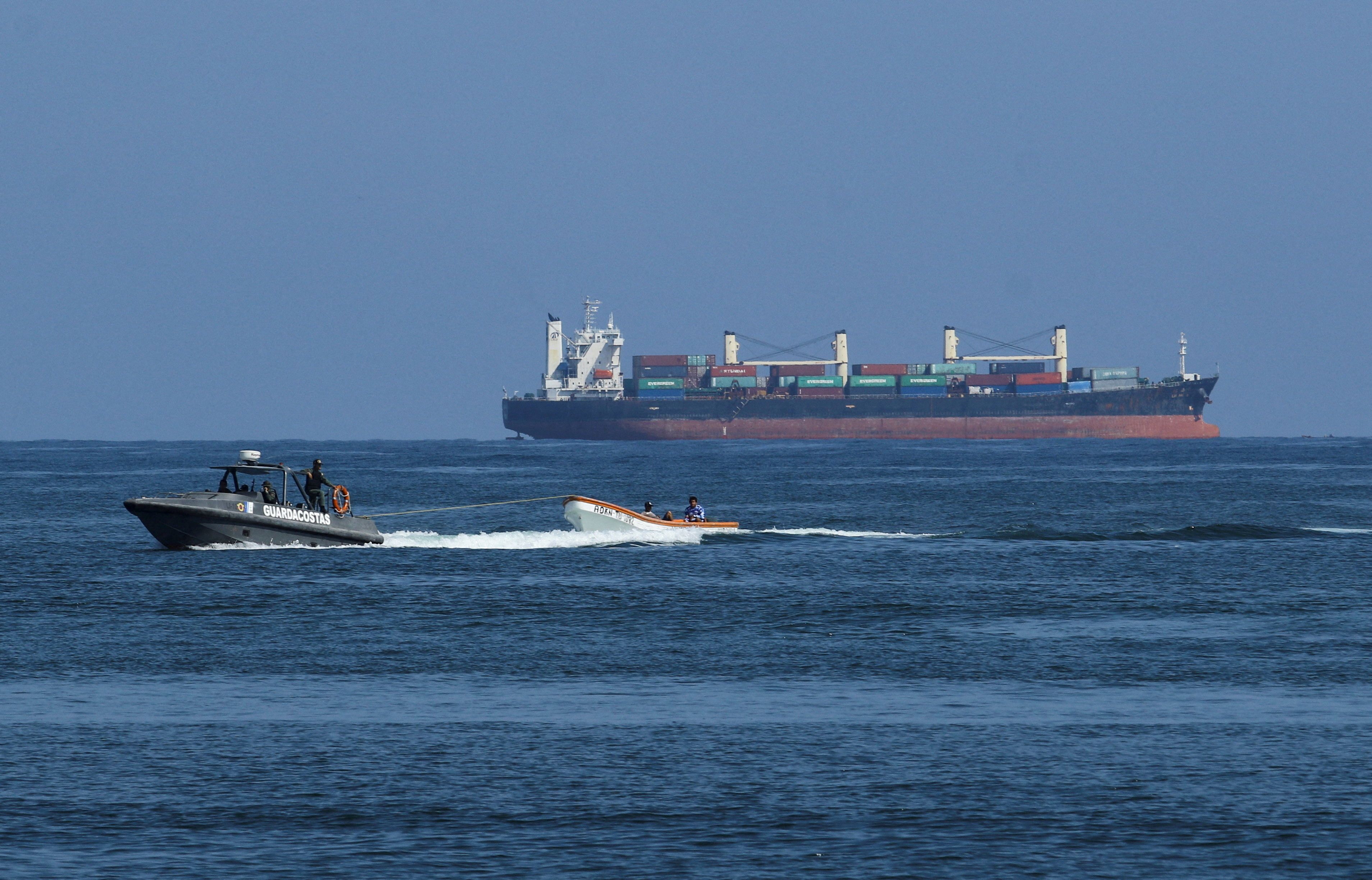 A coast guard boat of the Venezuelan Navy operates off the Caribbean coast.