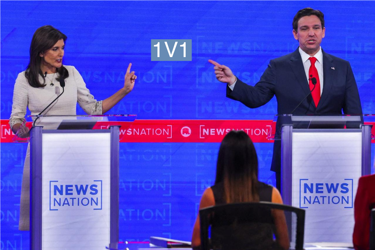 Former U.S. Ambassador to the United Nations Nikki Haley and Florida Gov. Ron DeSantis participate in the fourth Republican candidates’ debate on Dec. 6.