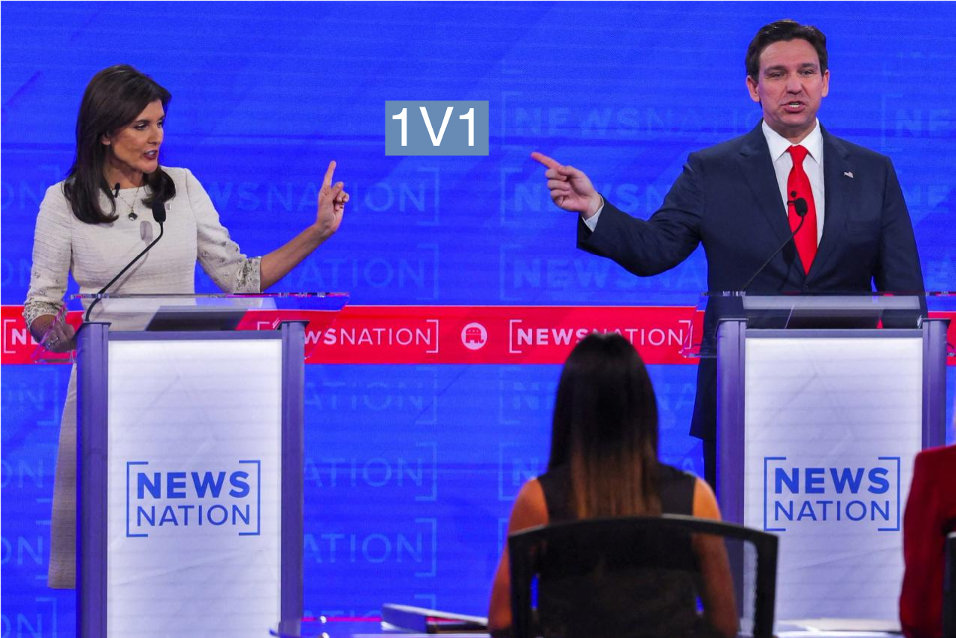 Former U.S. Ambassador to the United Nations Nikki Haley and Florida Gov. Ron DeSantis participate in the fourth Republican candidates' debate on Dec. 6.