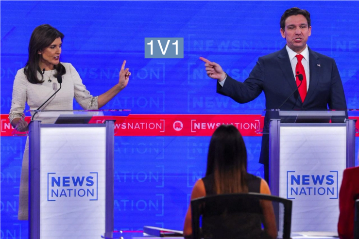 Former U.S. Ambassador to the United Nations Nikki Haley and Florida Gov. Ron DeSantis participate in the fourth Republican candidates’ debate on Dec. 6.