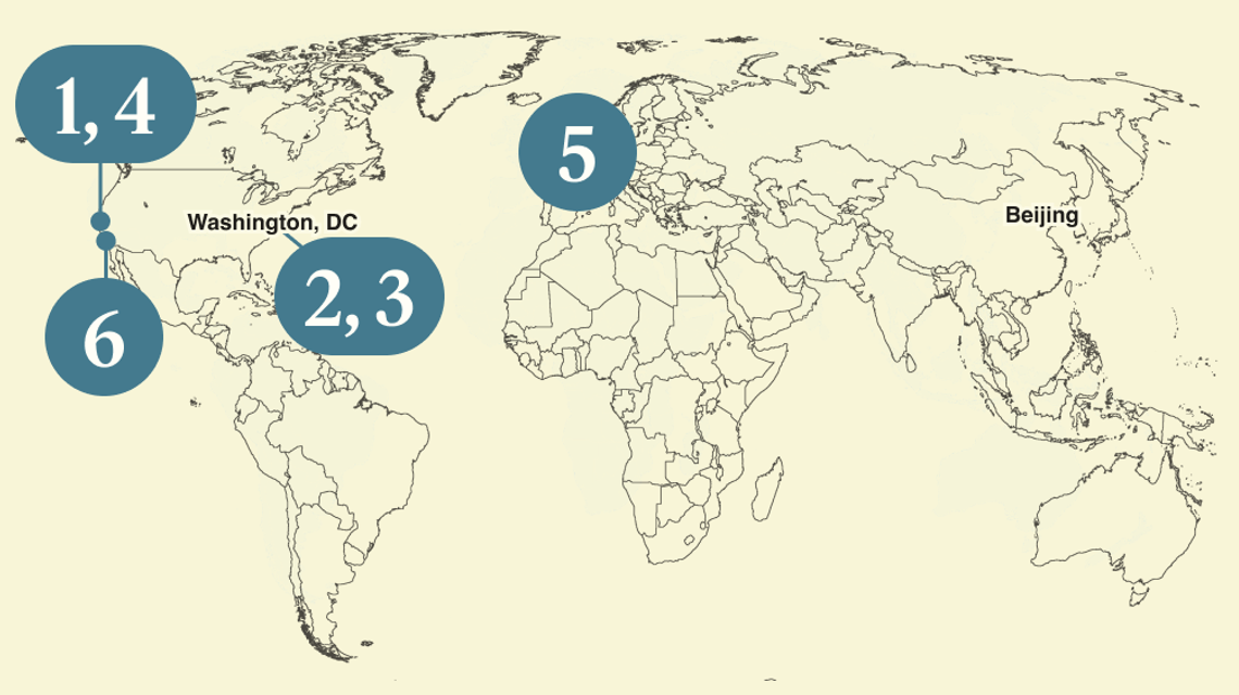 A numbered map of the world.