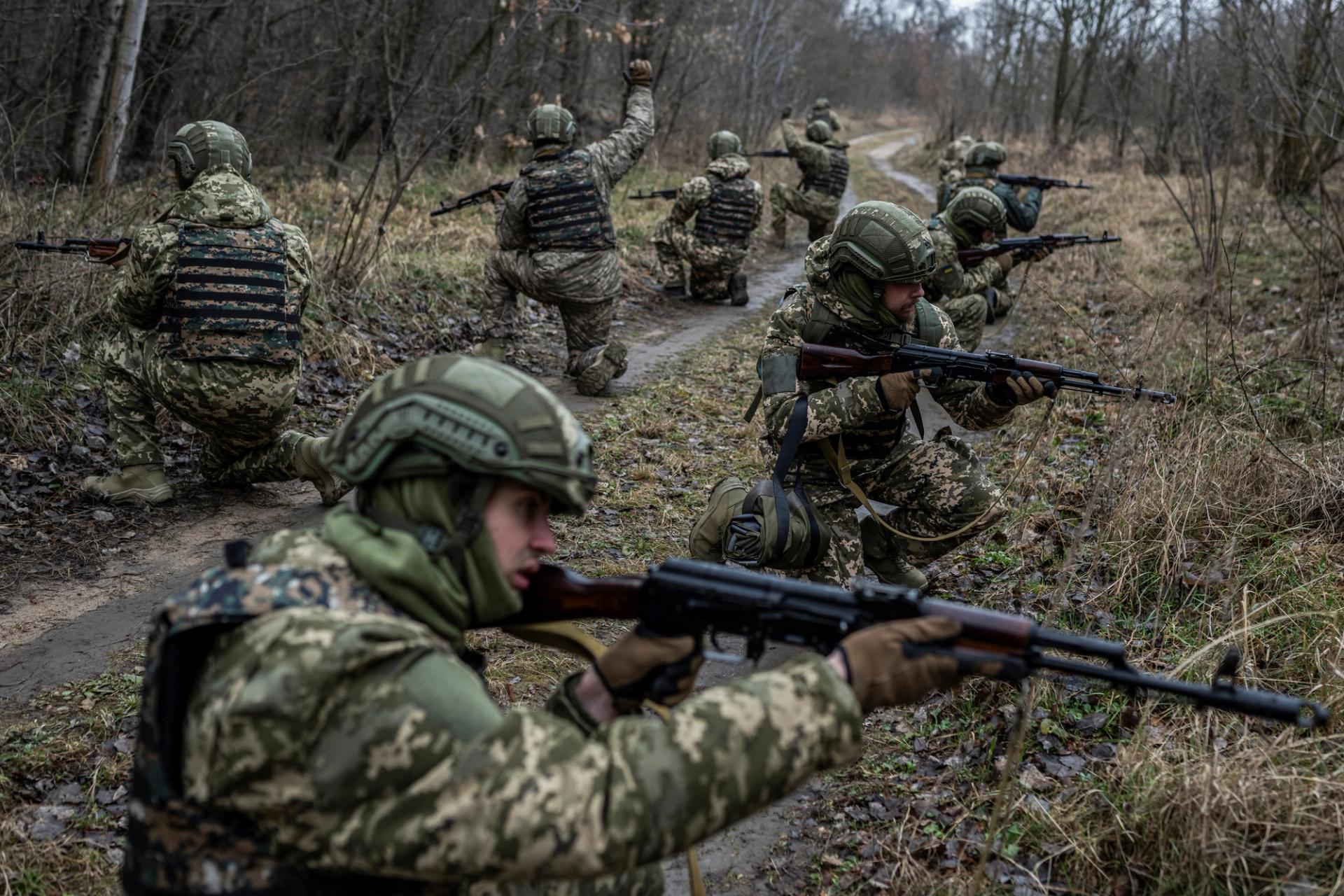 Ukrainian troops attend a military exercise in Central Ukraine, March 12, 2024