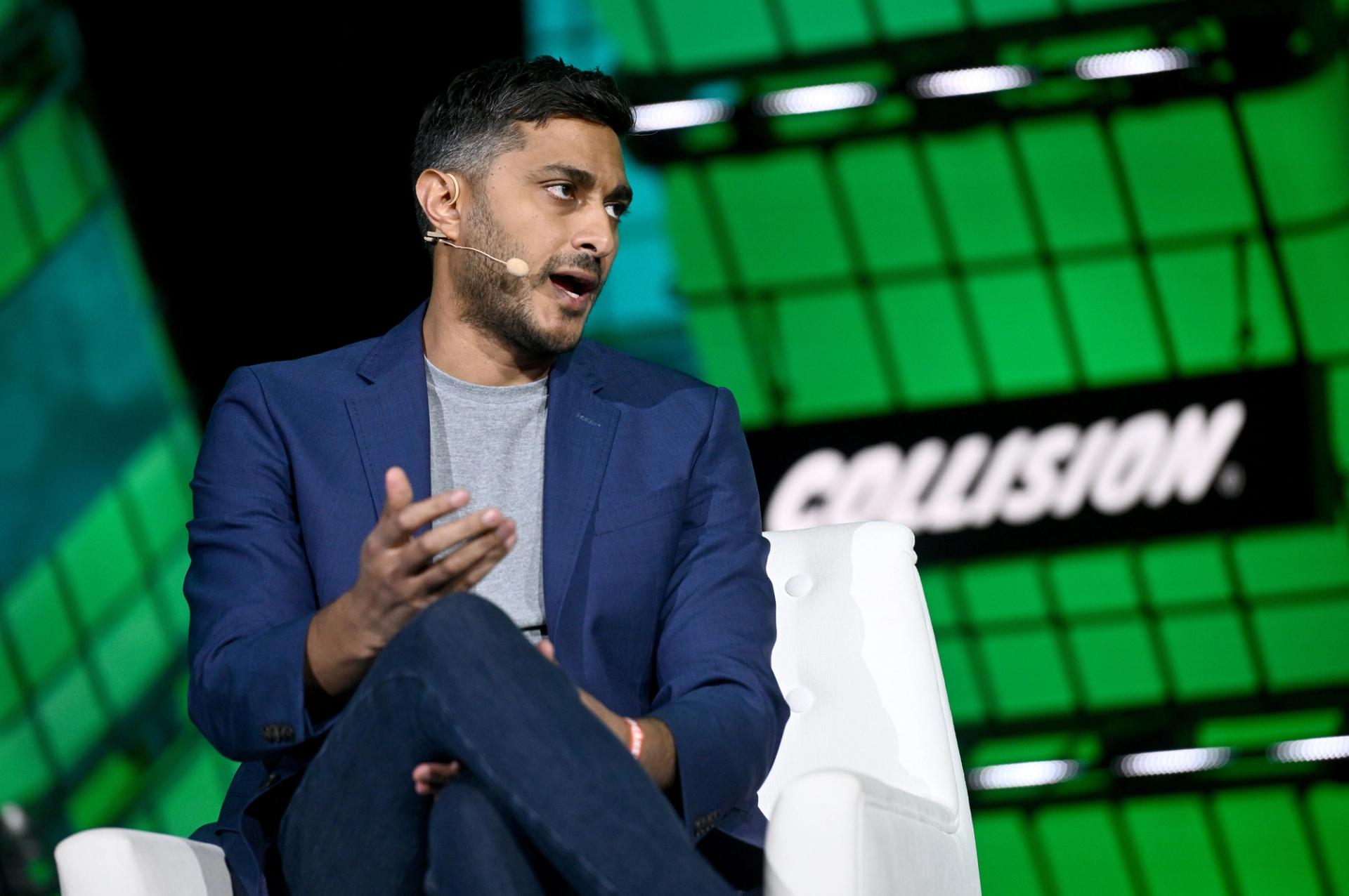 Arjun Sethi, Co-founder & General Partner, Tribe Capital, on Centre Stage during day two of Collision 2023 at Enercare Centre in Toronto, Canada.