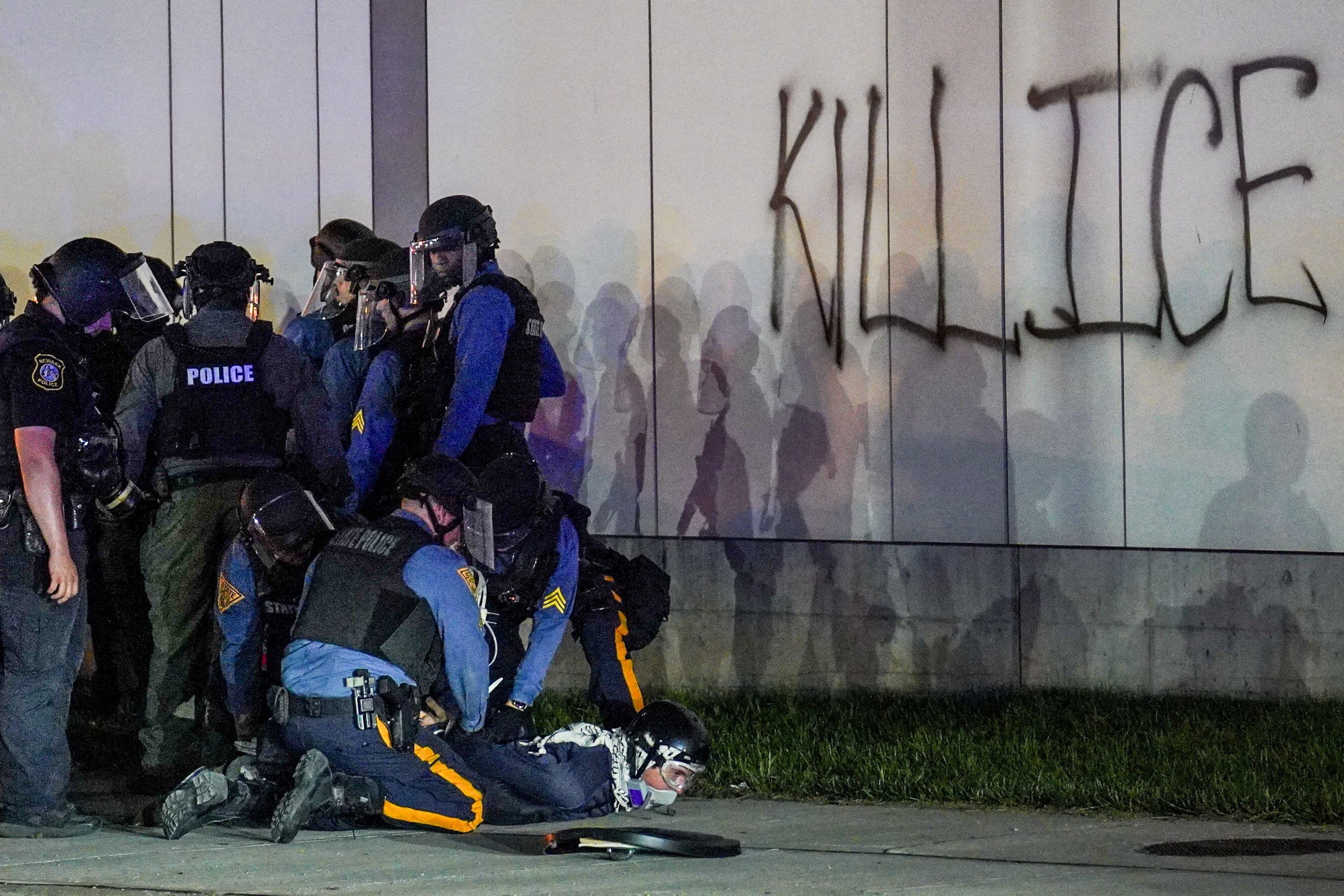 An anti-ICE protester is arrested