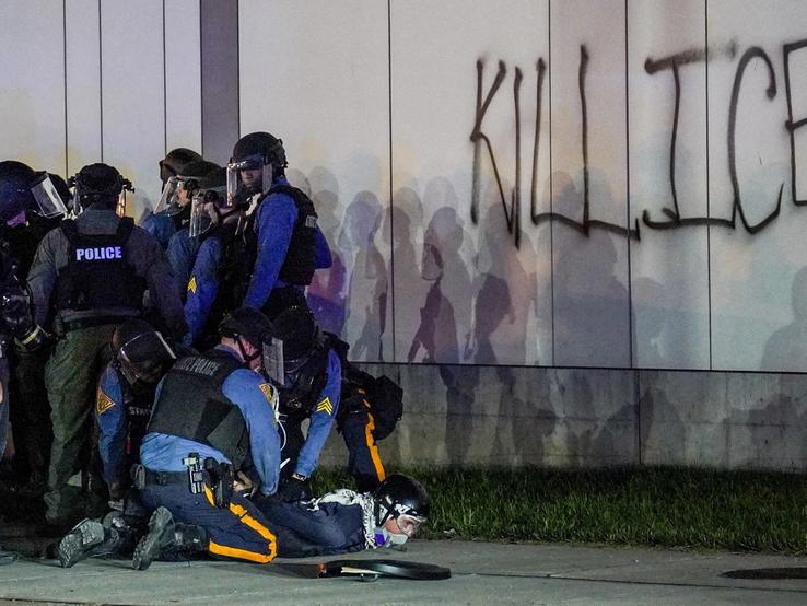 An anti-ICE protester is arrested