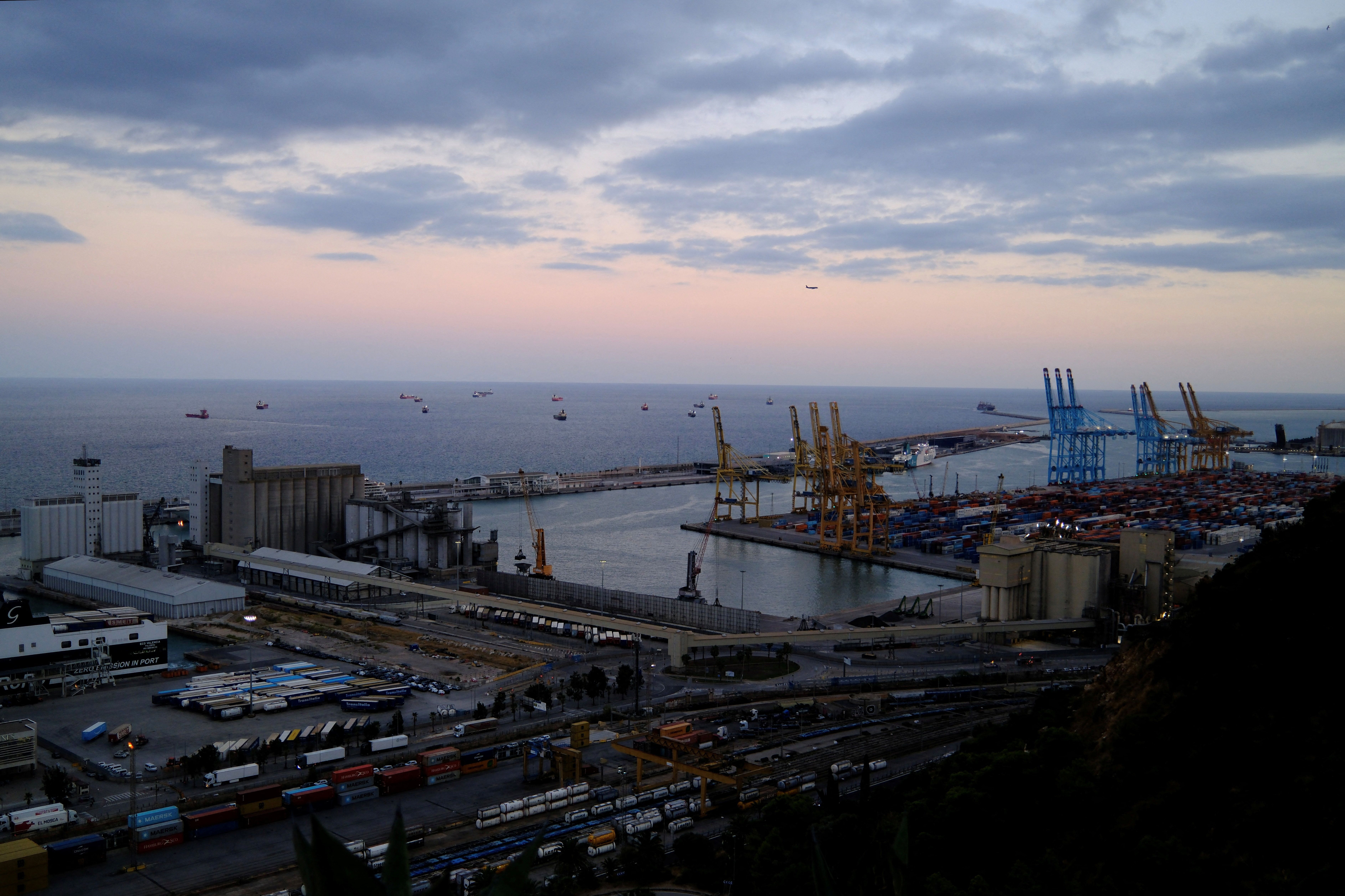Cargo ships at the port of Barcelona. 