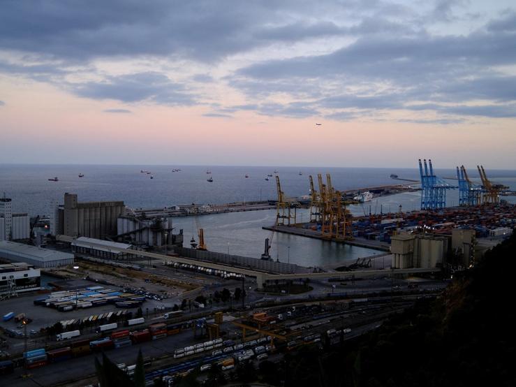 Cargo ships at the port of Barcelona.