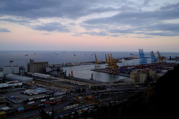 Cargo ships at the port of Barcelona.