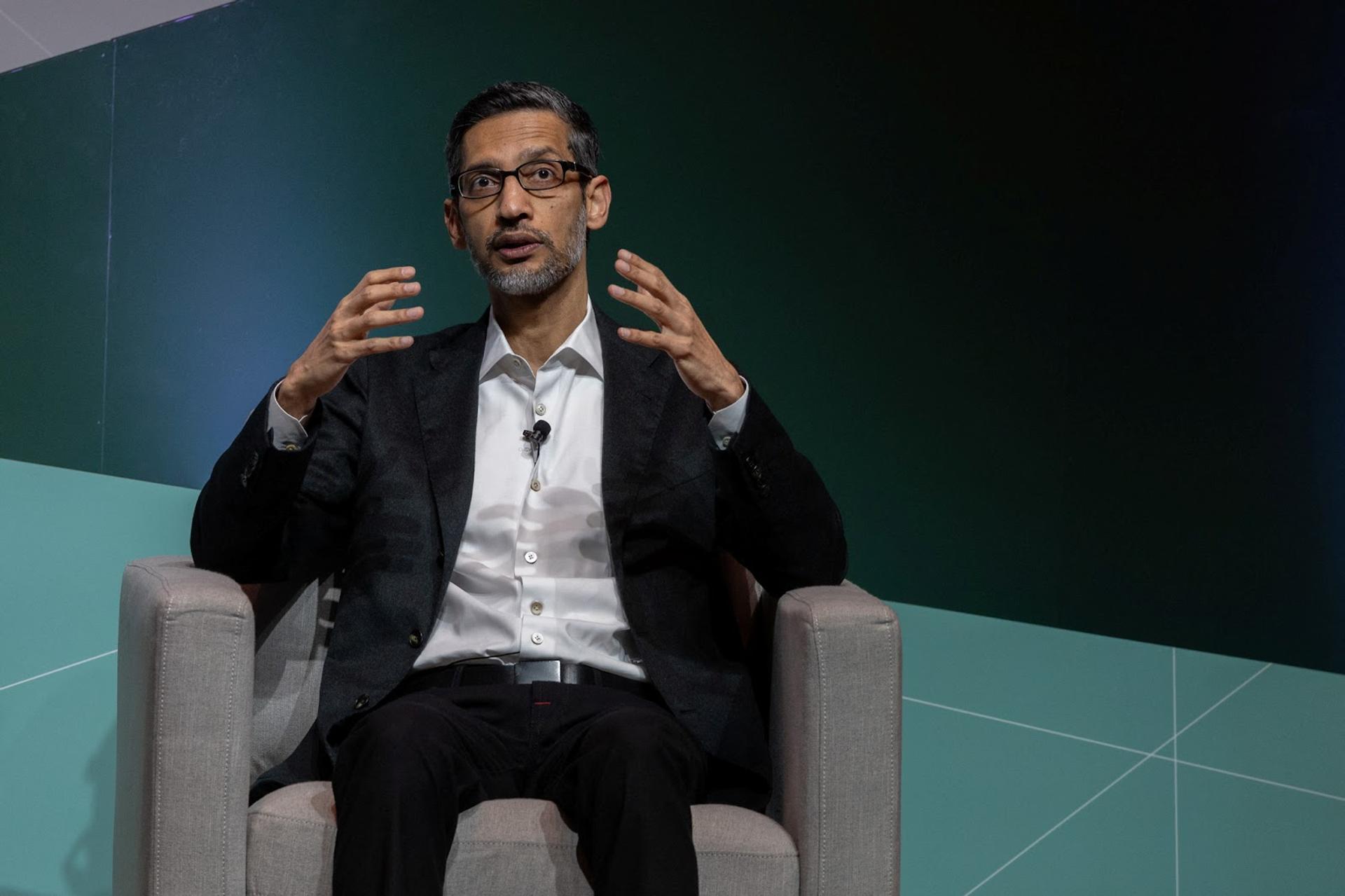 Sundar Pichai, CEO of Google and Alphabet Inc., speaks at the inaugural 2024 Business, Government, and Society Forum at the Stanford Graduate School of Business.