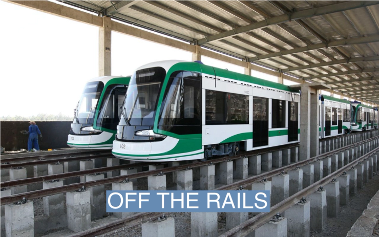 A worker works on the electrified light rail transit construction site in Ethiopia’s capital Addis Ababa.