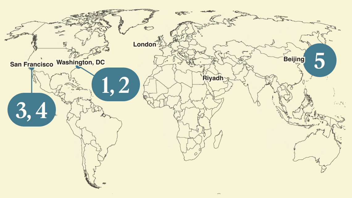 A numbered map of the world.