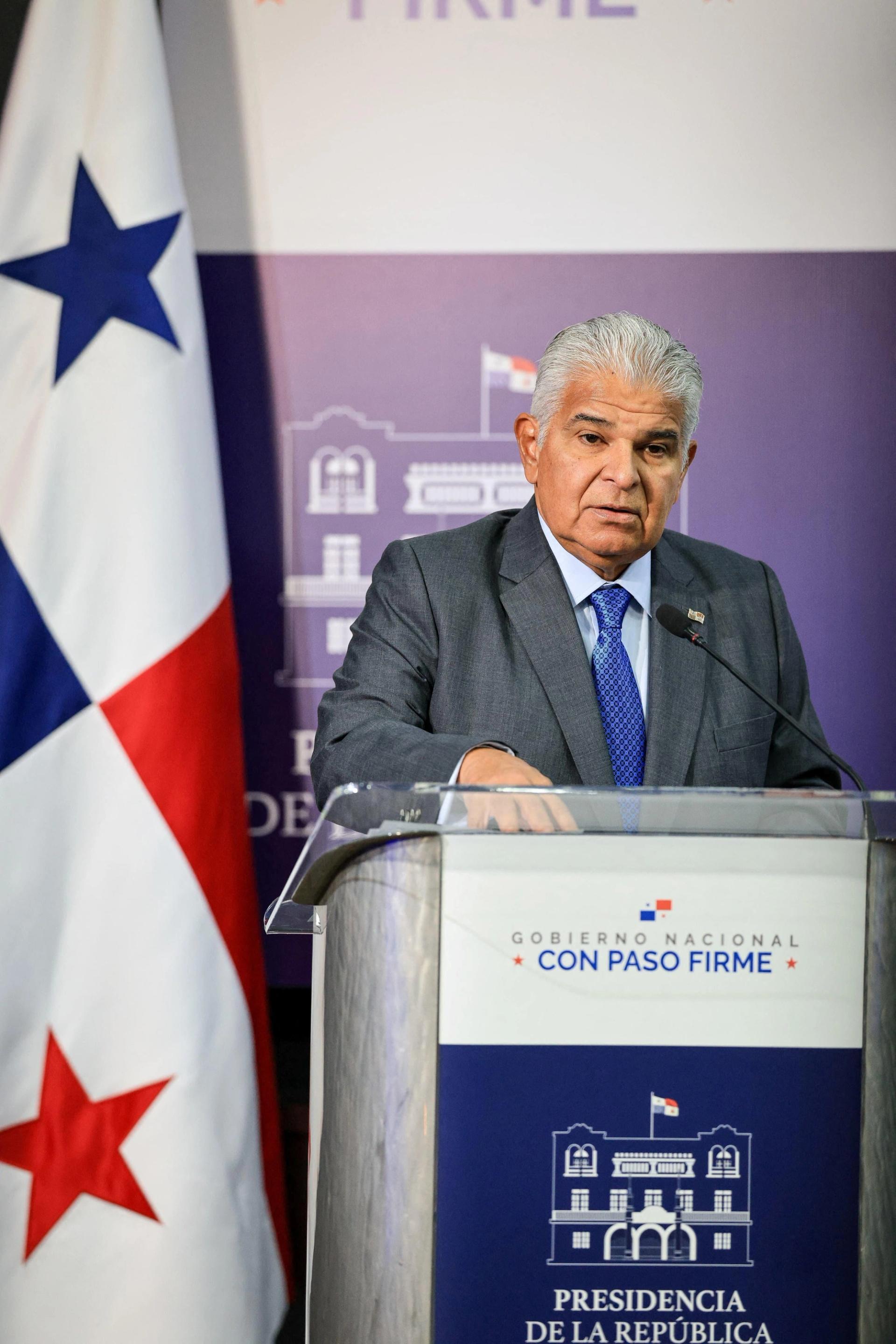 Panama’s President Jose Raul Mulino at a press conference in Panama City