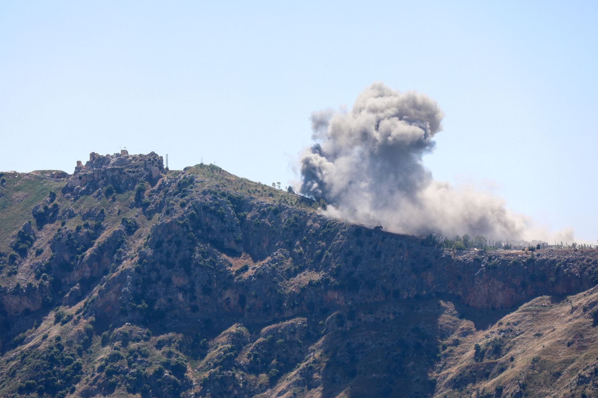 Smoke rises from a blast near Lebanon’s Crusader-era Beaufort Castle