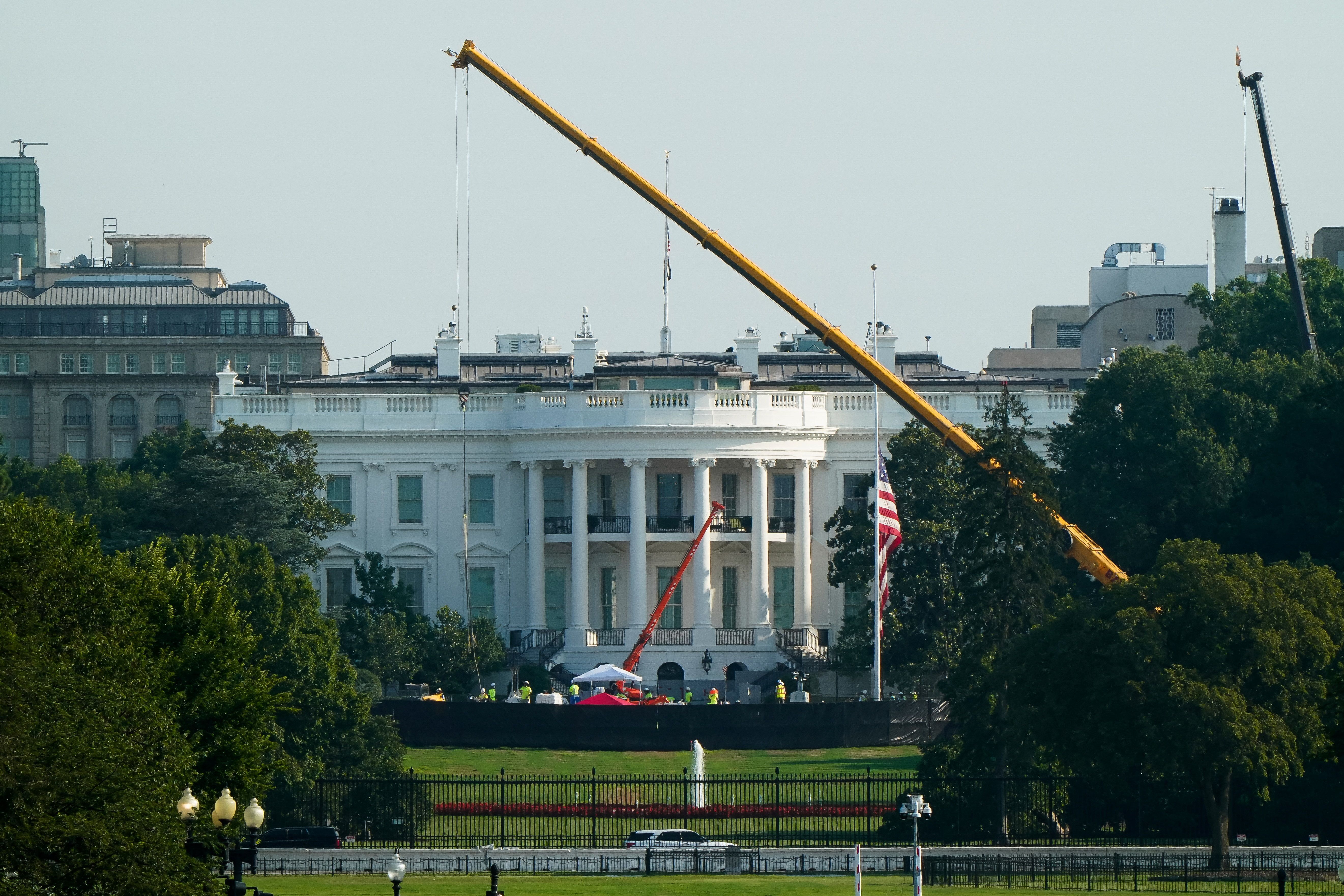 Construction continues on the South Lawn of the White House in Washington, D.C.