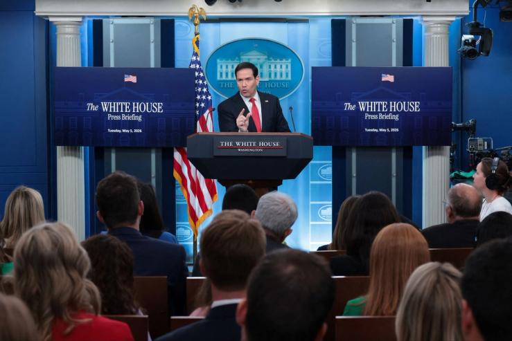 US Secretary of State Marco Rubio leads a press briefing
