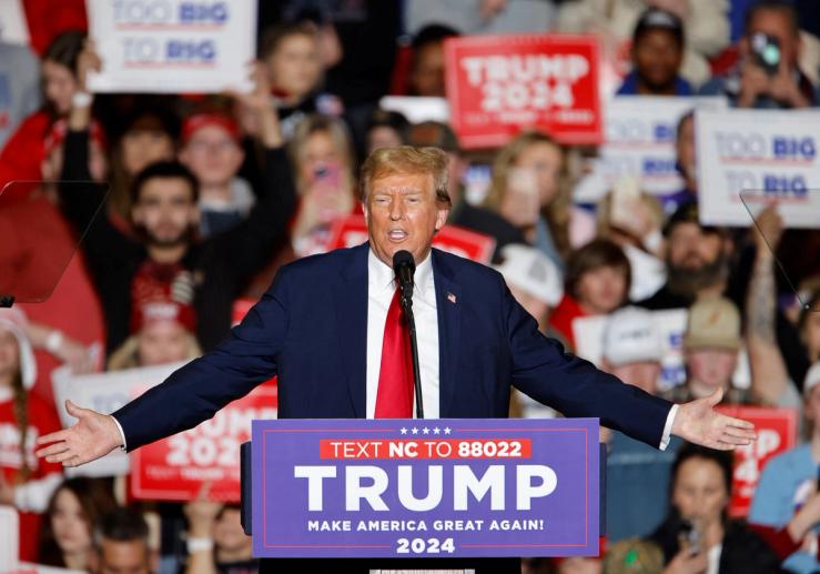 Republican presidential candidate and former U.S. President Donald Trump speaks at a rally in Greensboro, North Carolina, U.S., March 2, 2024.
