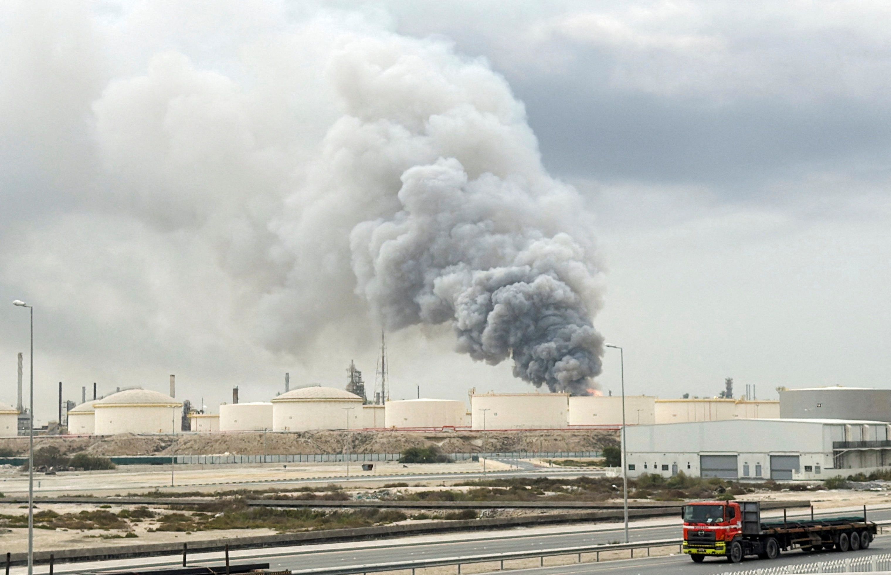Smoke rises in Bahrain following an Iranian strike.