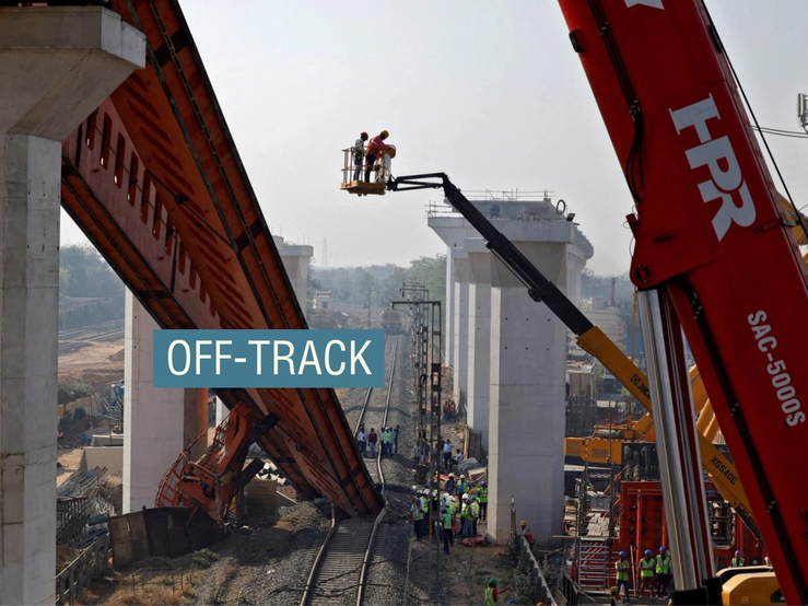 Collapsed high speed rail repairs on the outskirts of Ahmedabad, India.