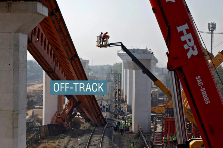 Collapsed high speed rail repairs on the outskirts of Ahmedabad, India.