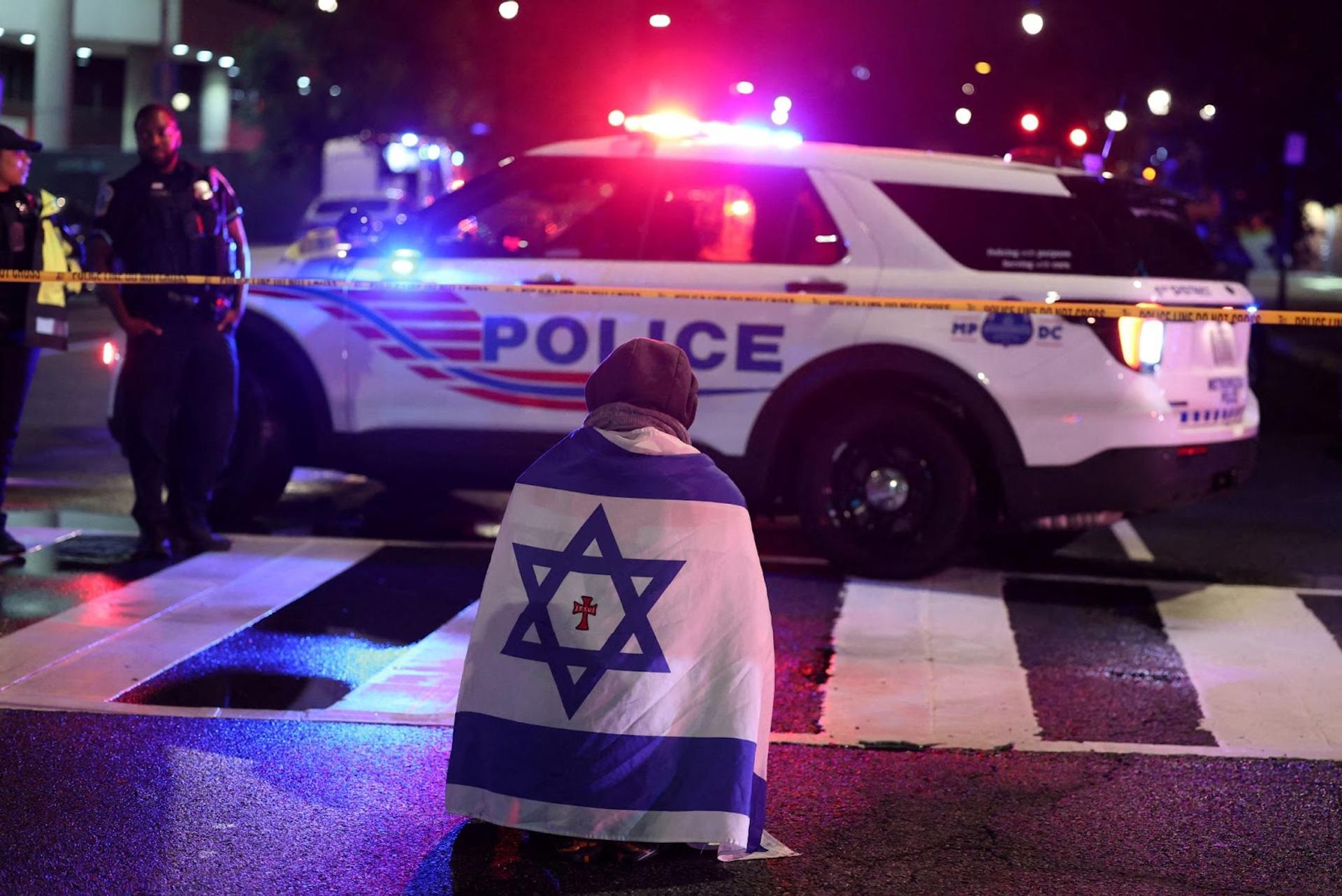 A police car at the site of the killings in Washington