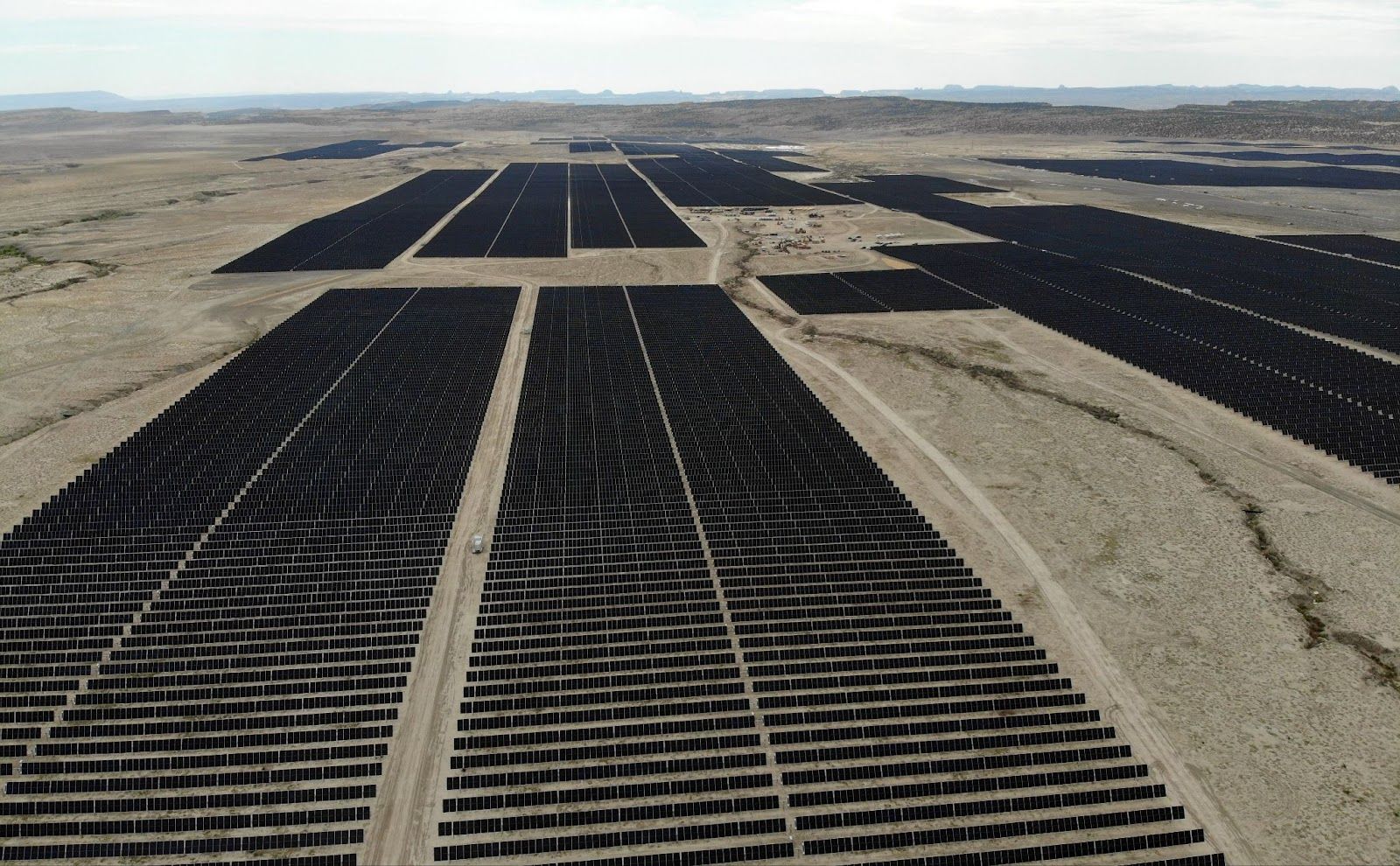 Construction work on solar power arrays continues at rPlus Energies’ Green River Energy Center in Emery.