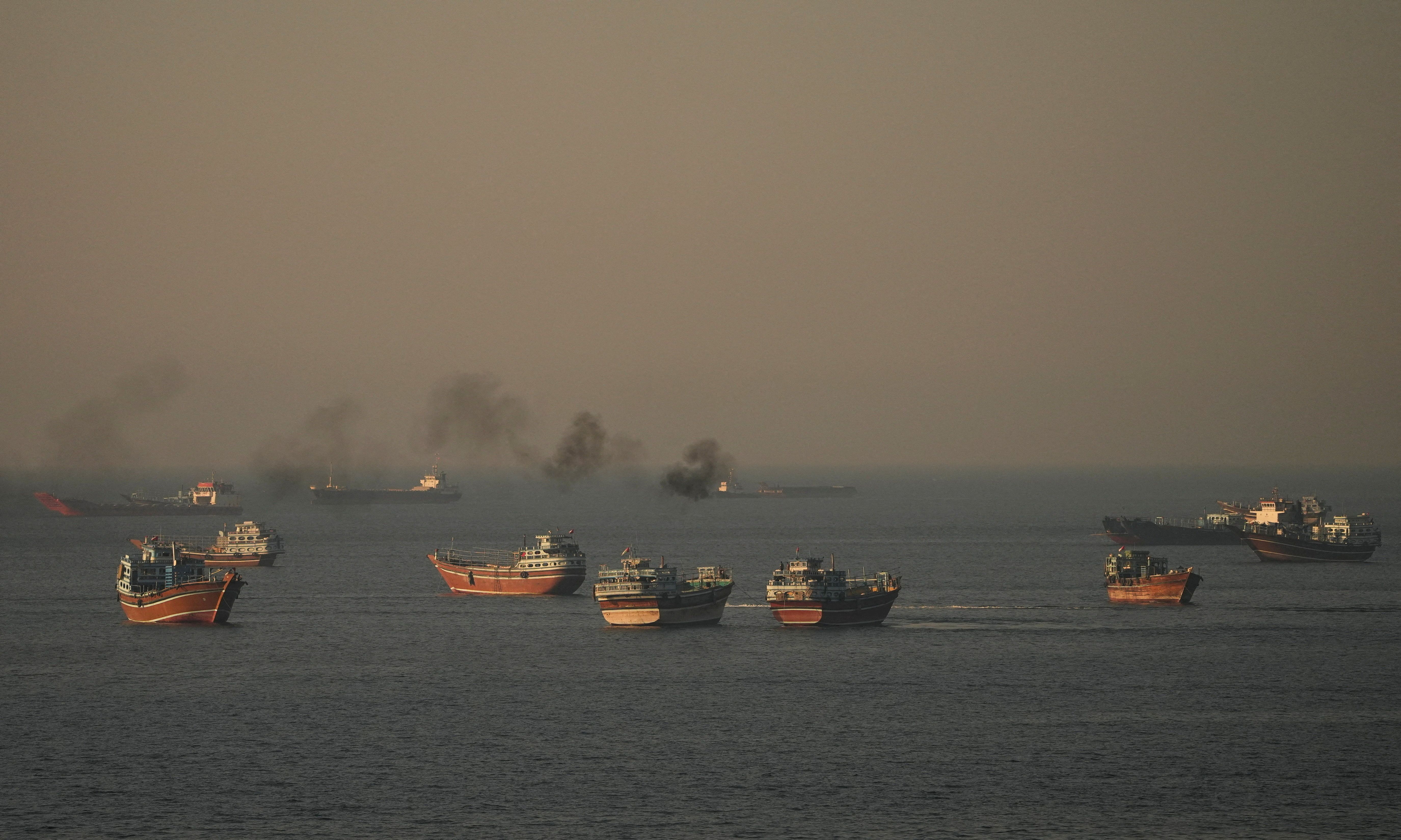 Vessels at the Strait of Hormuz, as seen from Musandam.