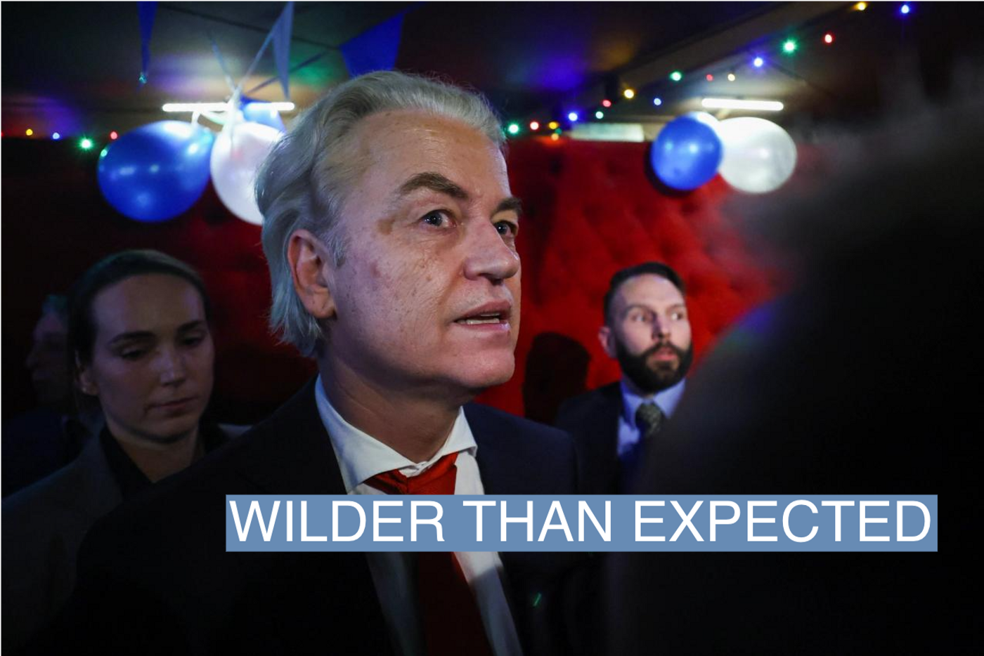 Dutch far-right politician and leader of the PVV party, Geert Wilders looks on following the exit poll and early results in the Dutch parliamentary elections, in The Hague, Netherlands November 22, 2023. REUTERS/Yves Herman