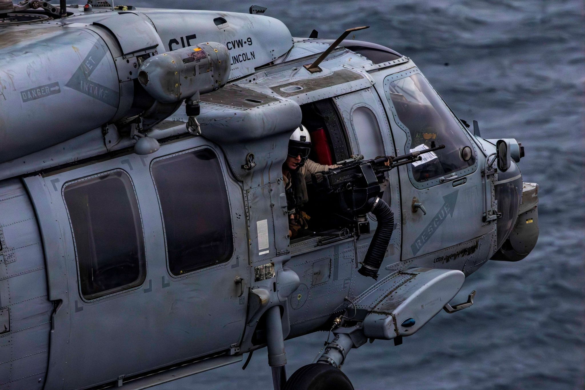 Sea Hawk prepares to land on the flight deck of the US Navy Nimitz-class aircraft carrier USS Abraham Lincoln.