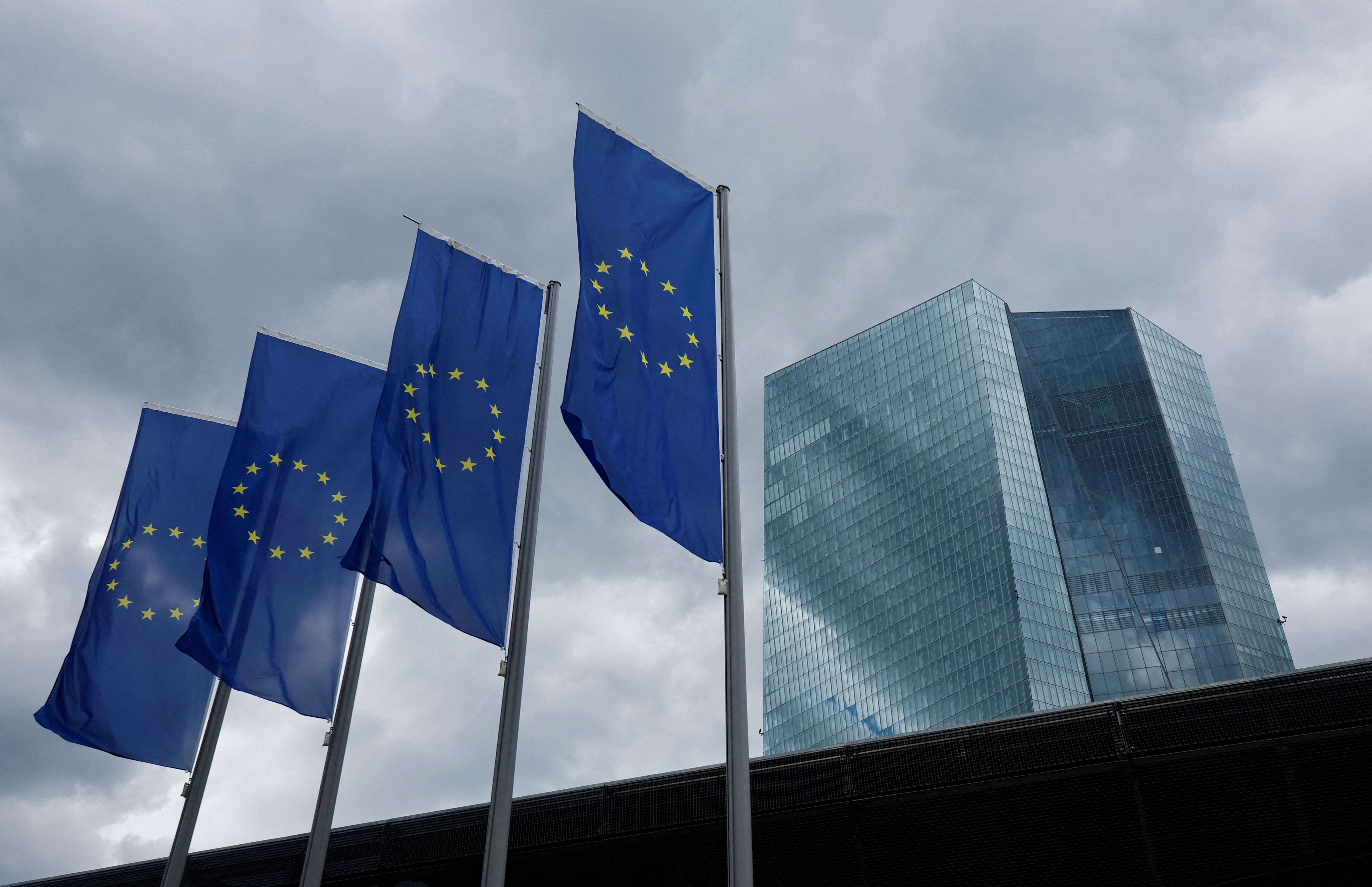 Dark clouds are seen over the building of the European Central Bank.