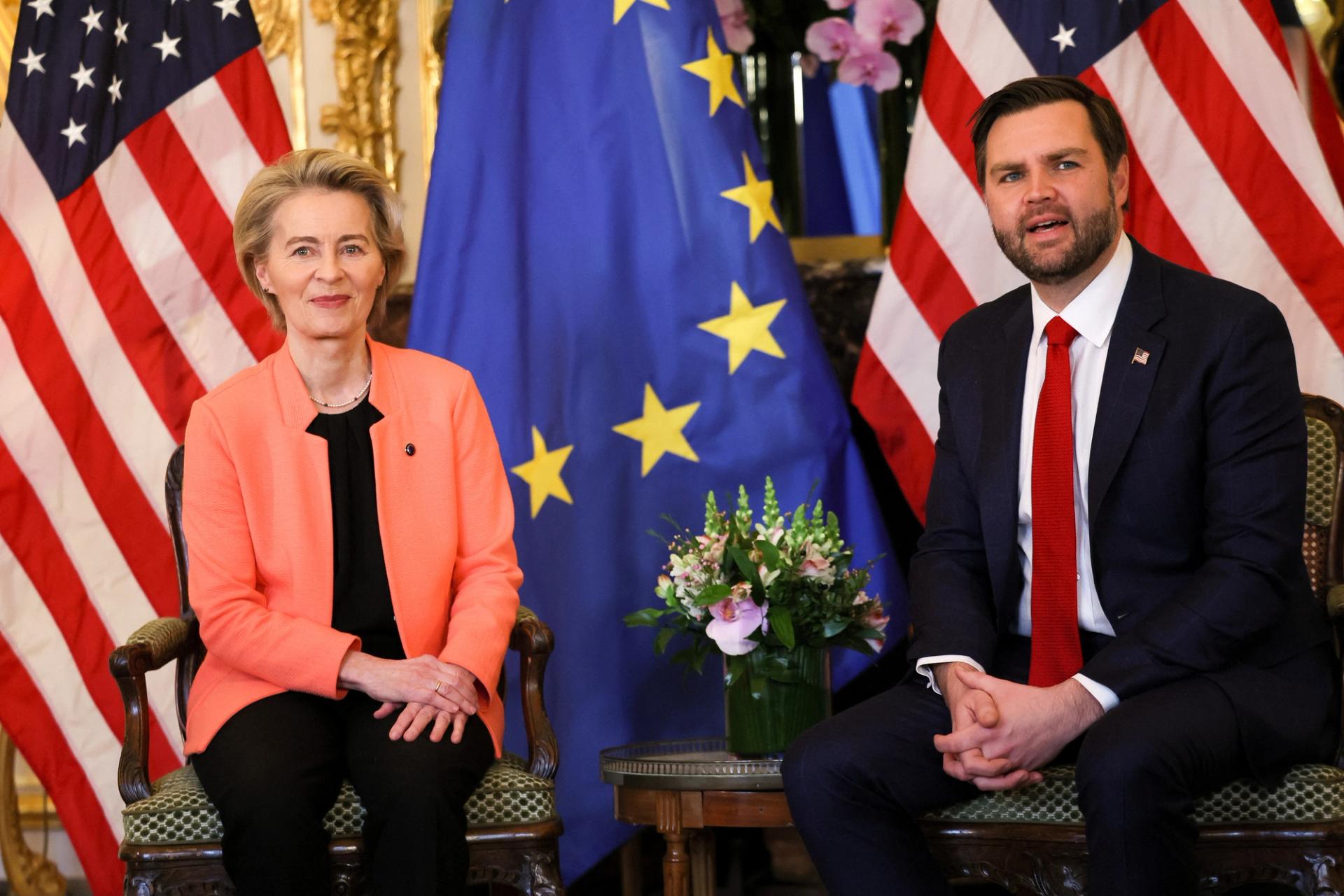 U.S. Vice President JD Vance attends a bilateral meeting with European Commission President Ursula von der Leyen.