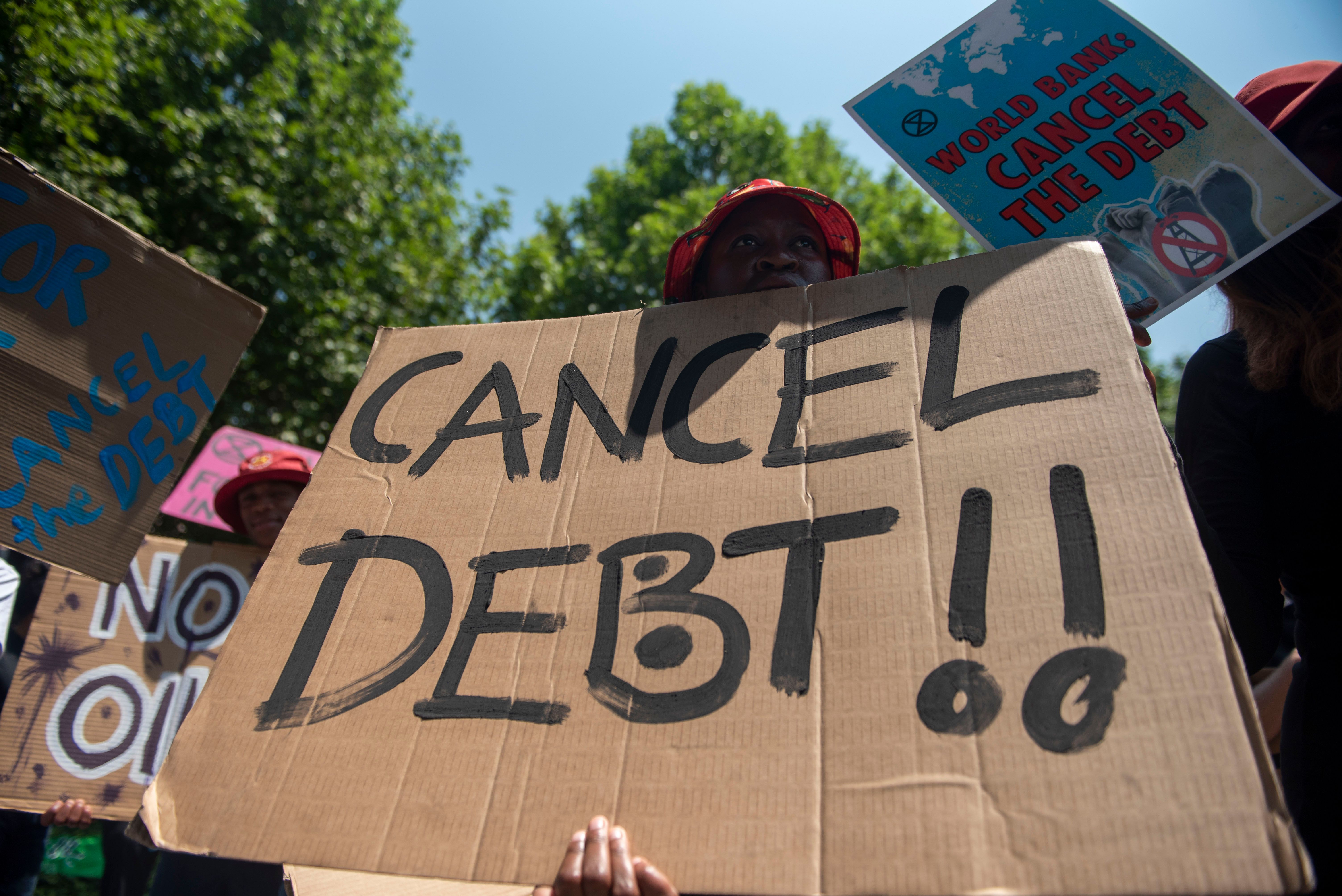 A protest calling for African debt to be canceled in South Africa in 2022.