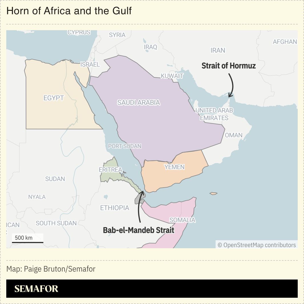 A map showing the Horn of Africa and the Gulf.