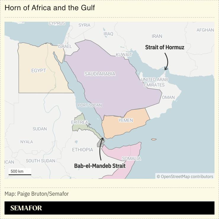 A map showing the Horn of Africa and the Gulf.