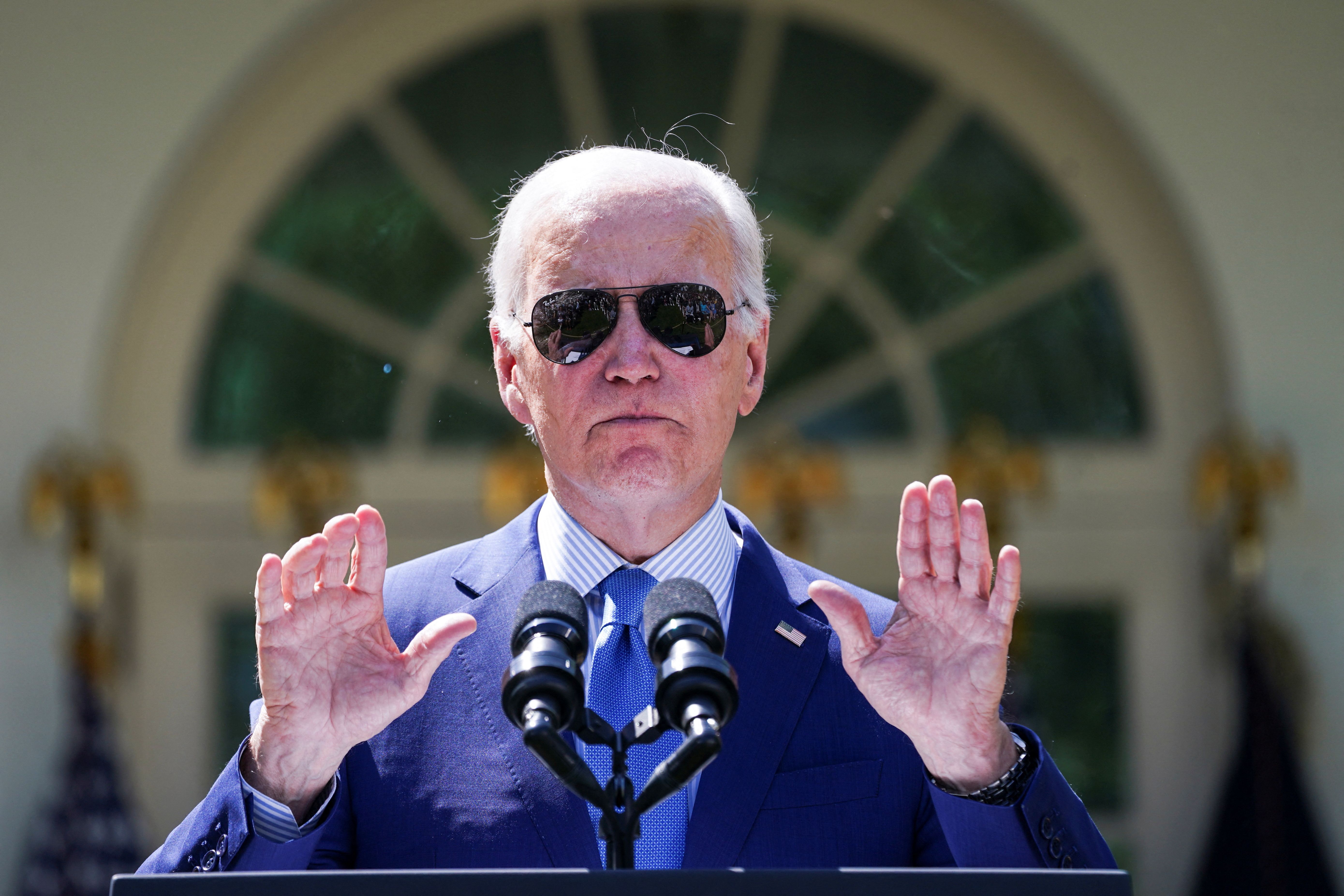 U.S. President Joe Biden delivers remarks on “actions to advance environmental justice” prior to signing an executive order in the Rose Garden at the White House in Washington, U.S., April 21, 2023. REUTERS/Kevin Lamarque