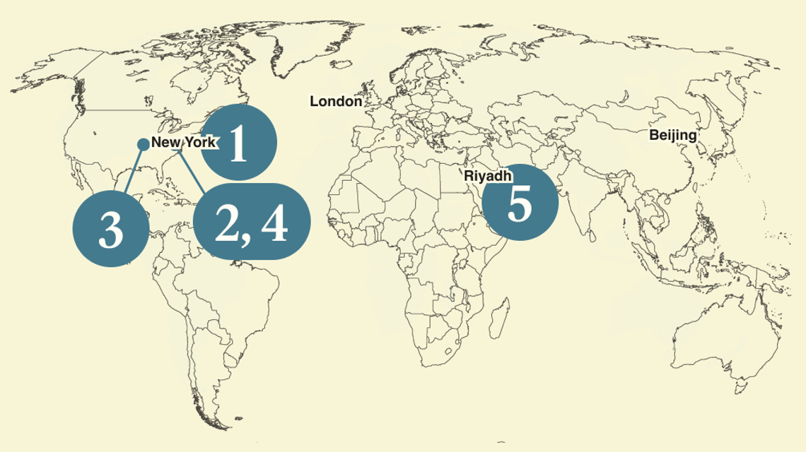 A numbered map of the world.