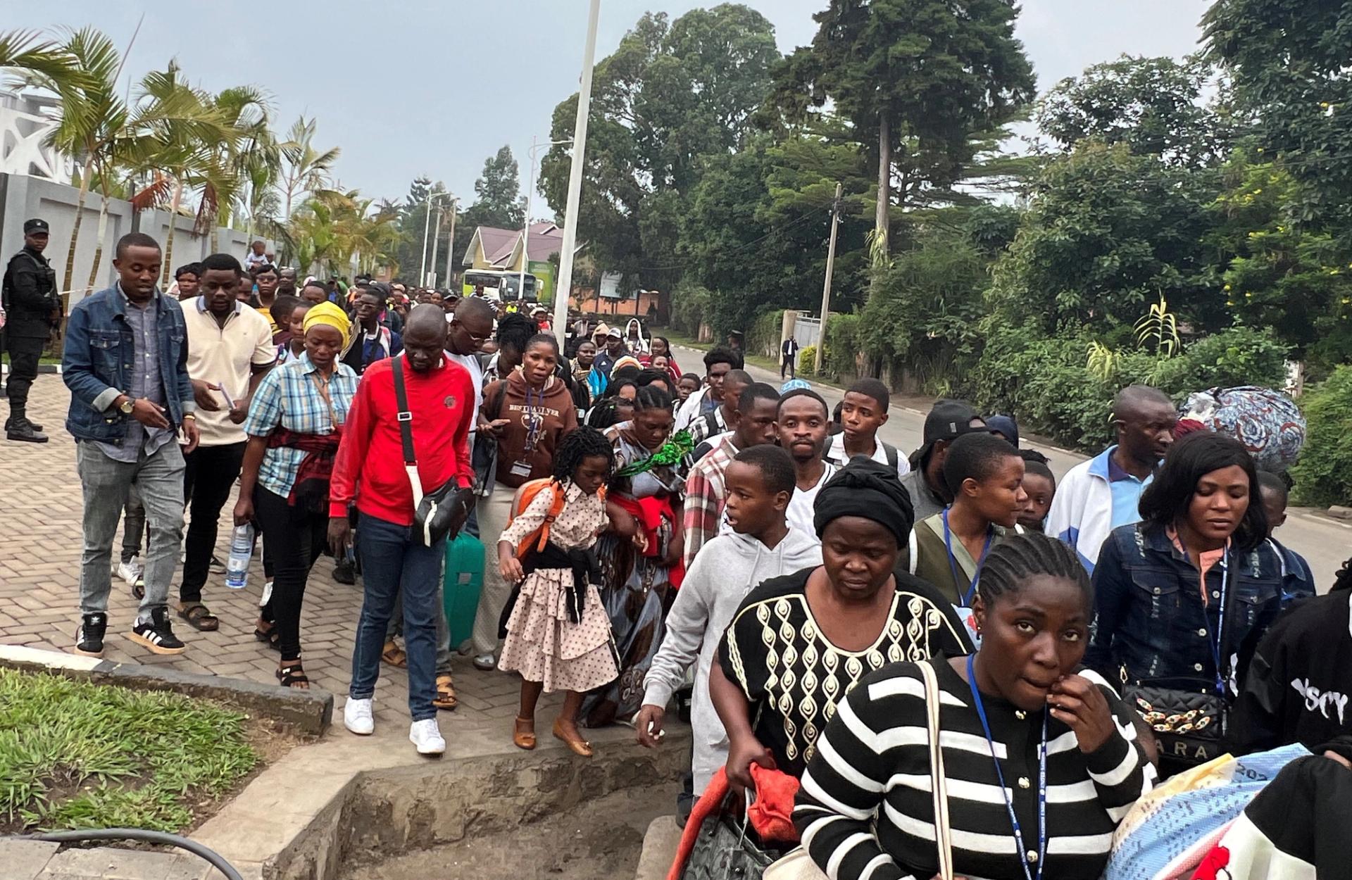 Humanitarian workers flee from Goma in the eastern Democratic Republic of Congo