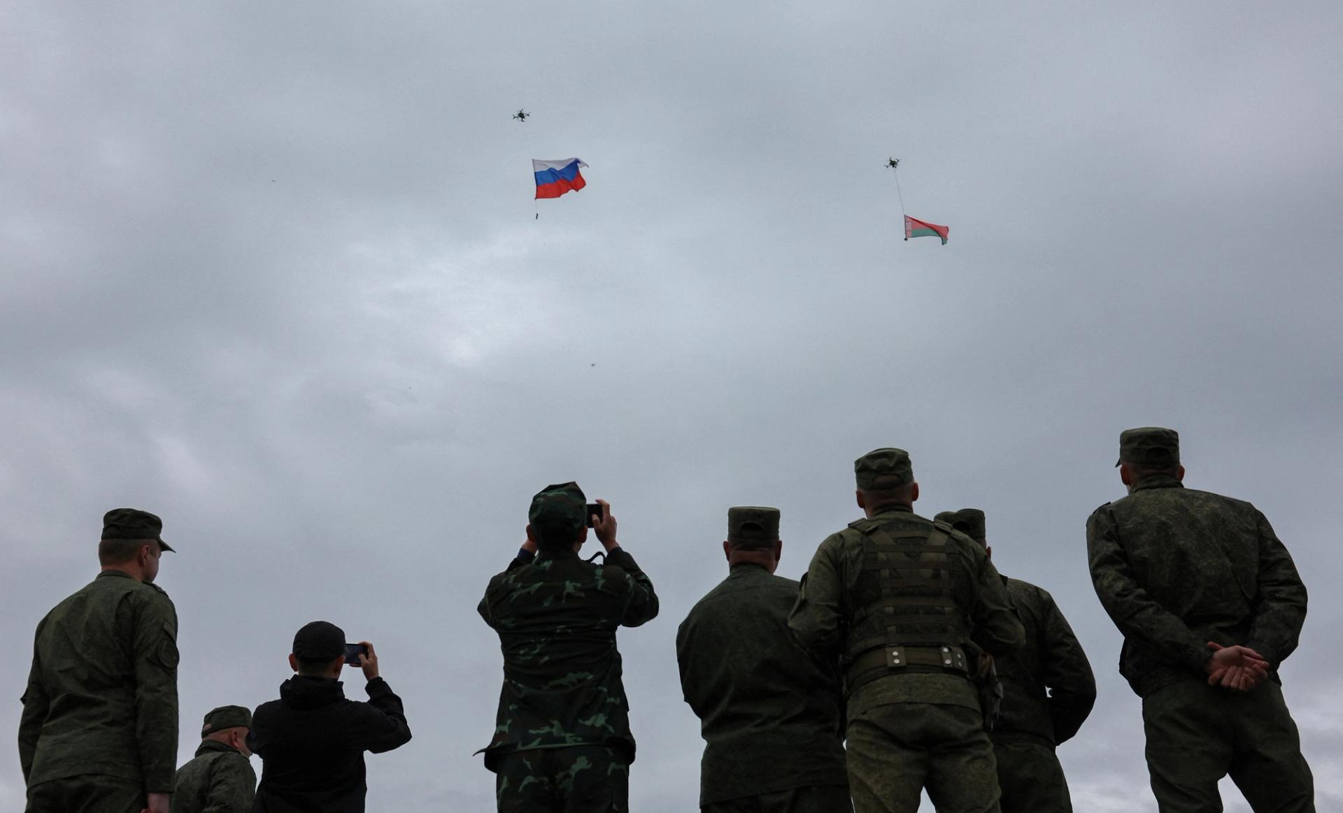 Russian troops participate in war games.