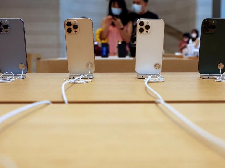 Apple iPhone 13 Pro models are displayed at an Apple shop in Singapore