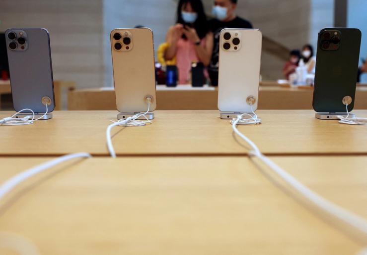 Apple iPhone 13 Pro models are displayed at an Apple shop in Singapore