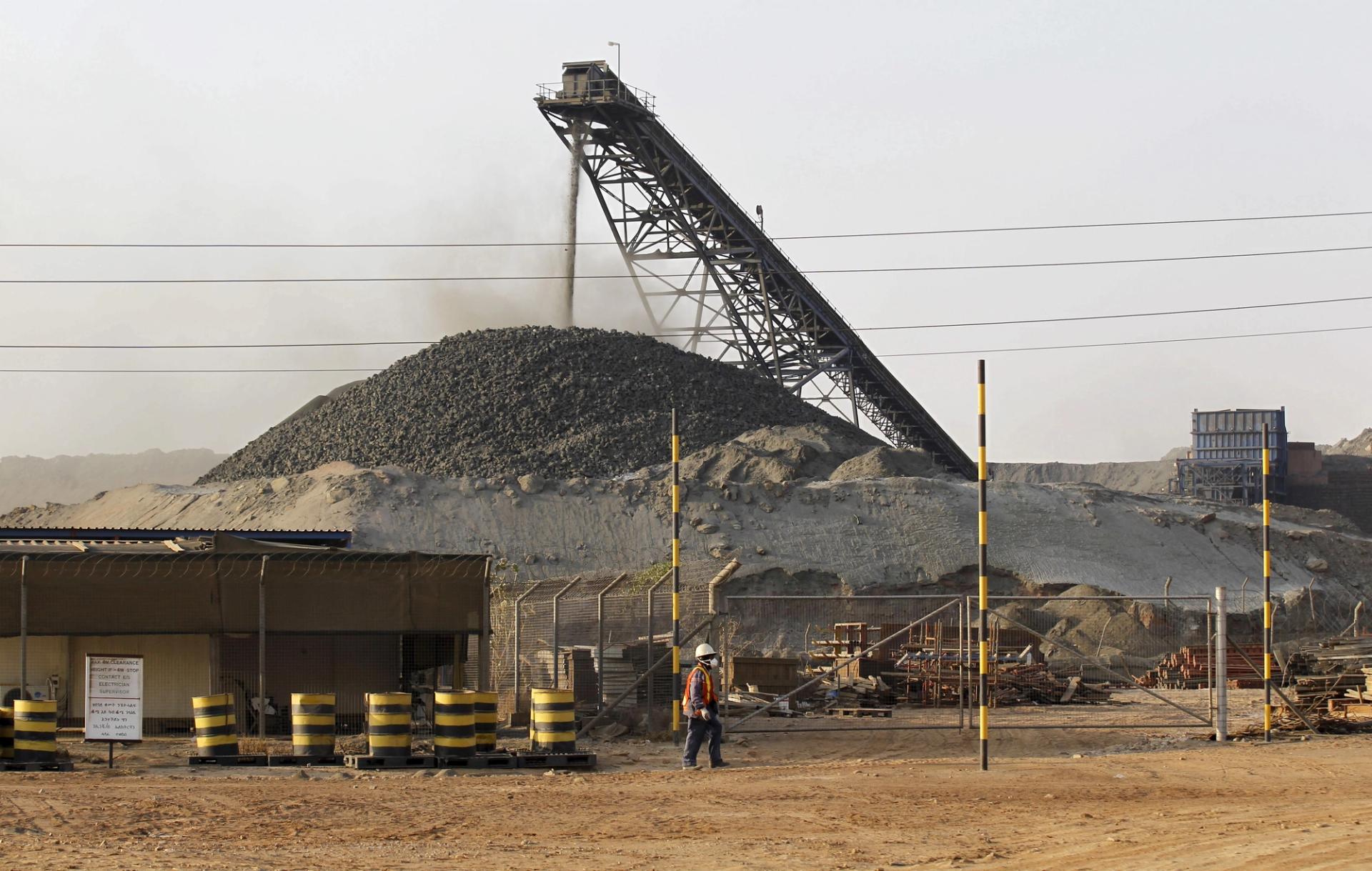 A worker is seen at Bisha Mining Share Company’s processing plant, northwest of Eritrea’s capital Asmara, on Feb. 19, 2016.