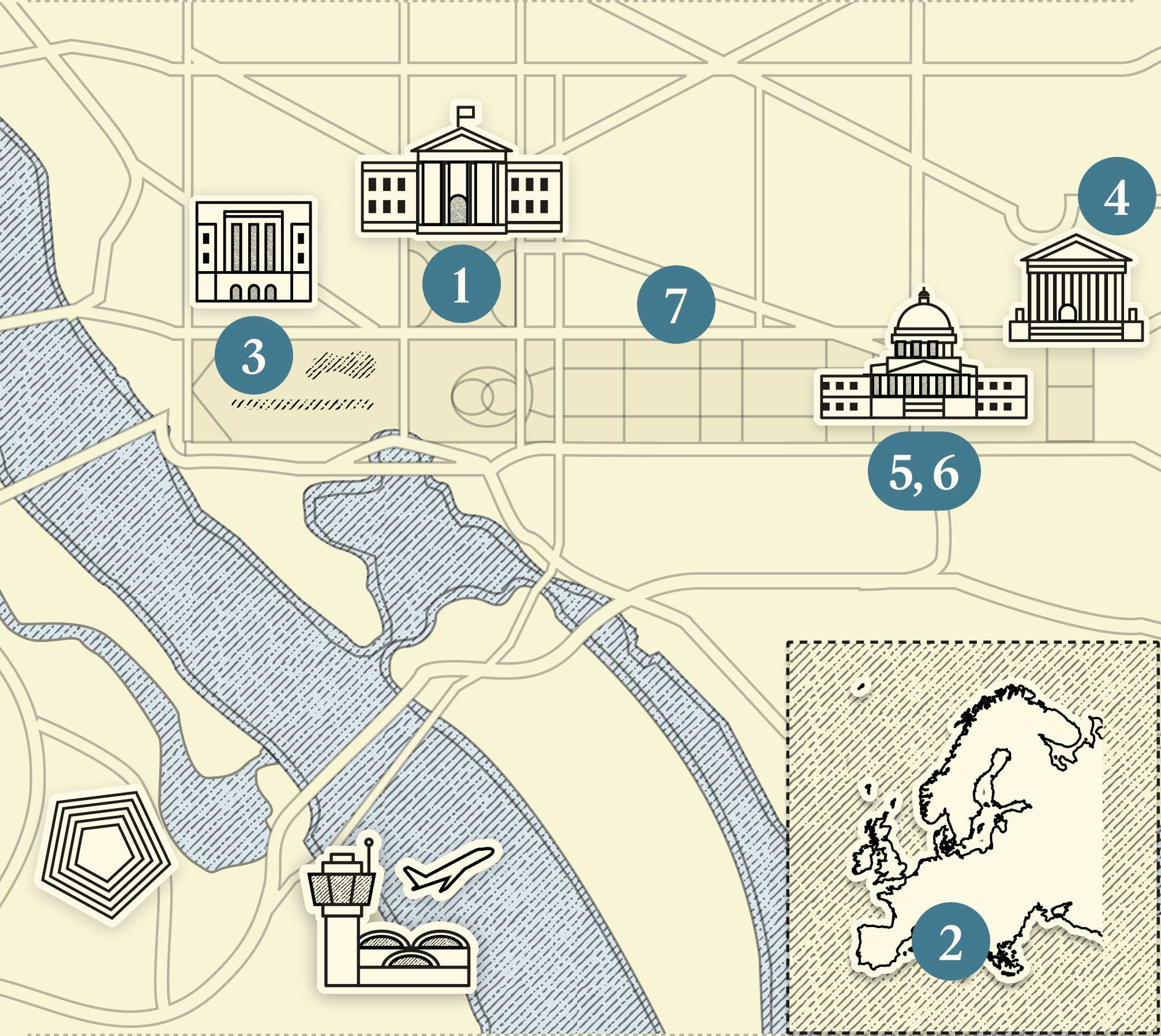 A numbered map of DC.