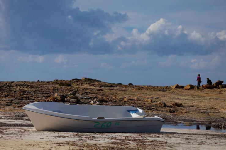 A discarded boat used by migrants to reach Mallorca.