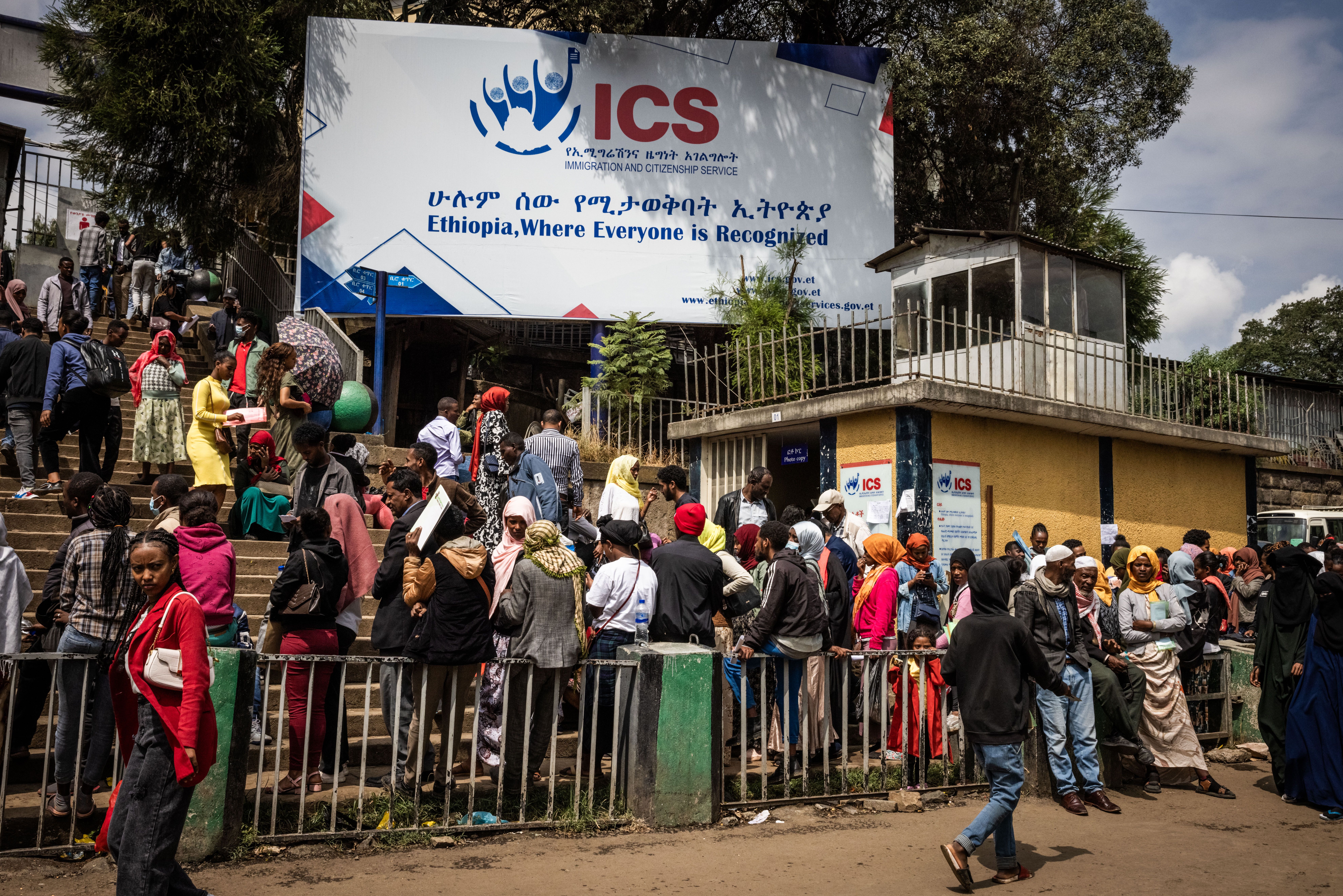 People queue for passports at Ethiopia’s Immigration and Citizenship Service.