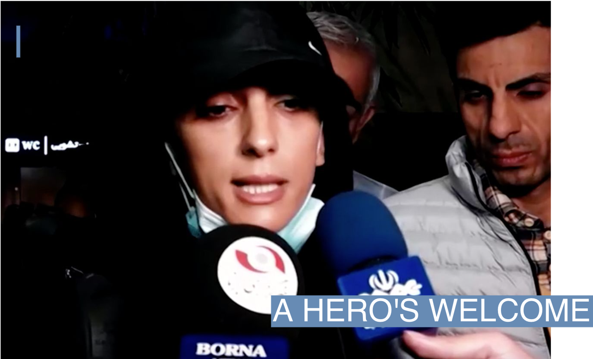 Iranian climber Elnaz Rekabi at Imam Khomeini International Airport in Tehran 