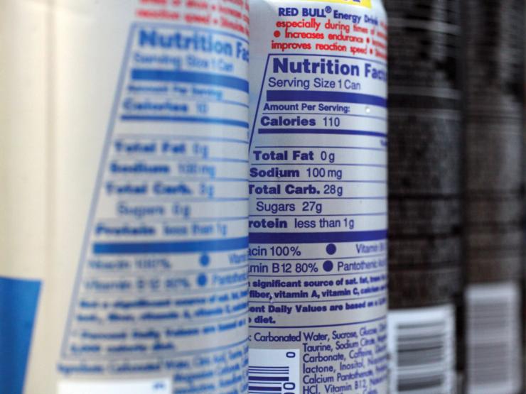 The nutrition labels of Red Bull energy drinks