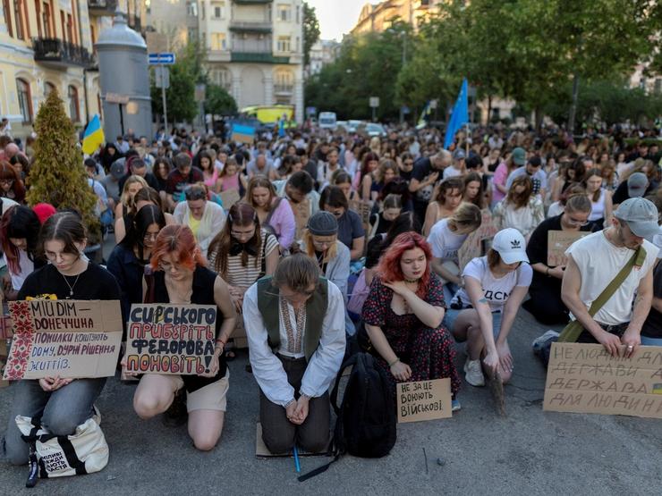 Protest against Ukrainian President Zelenskiy’s decision to replace Fedorov as defence minister, in Kyiv