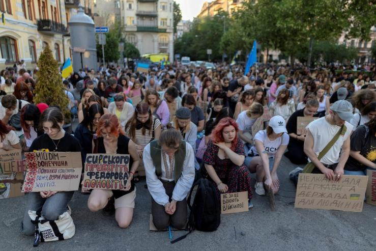 Protest against Ukrainian President Zelenskiy’s decision to replace Fedorov as defence minister, in Kyiv
