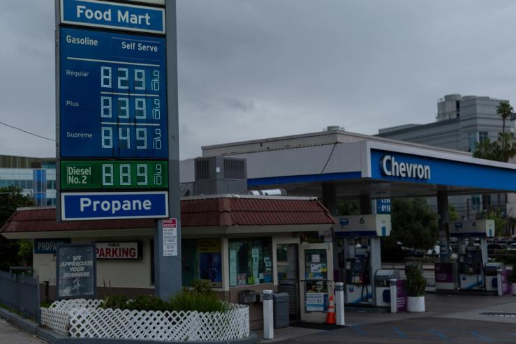 High prices for gasoline and diesel in downtown Los Angeles, California